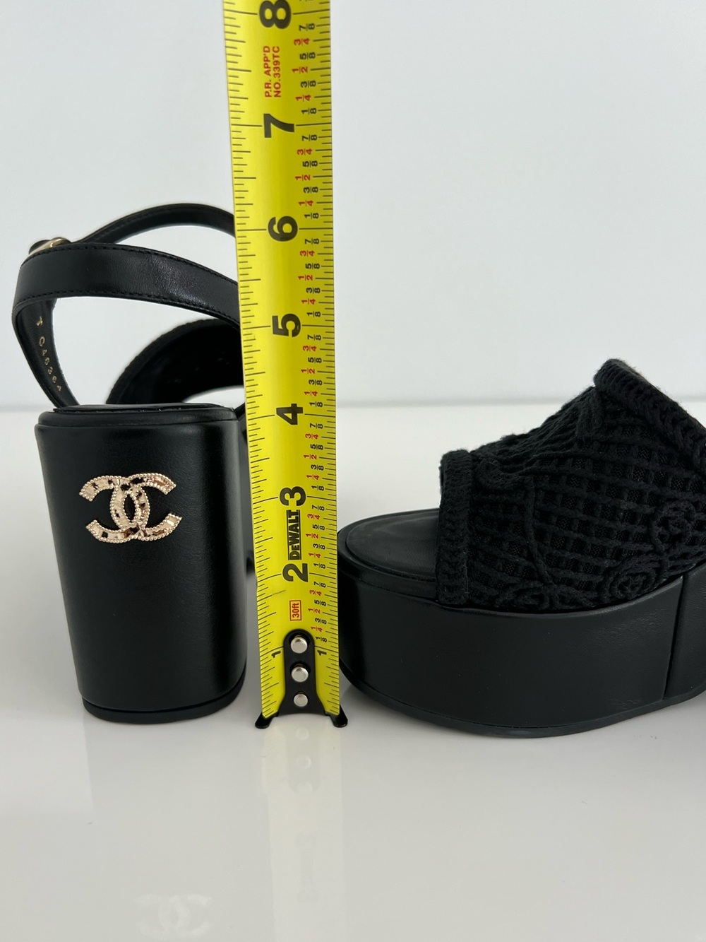 CHANEL 25P BLACK WEDGE SANDALS SIZE FR 38 / US 8 NIB! - Picture 16 of 17